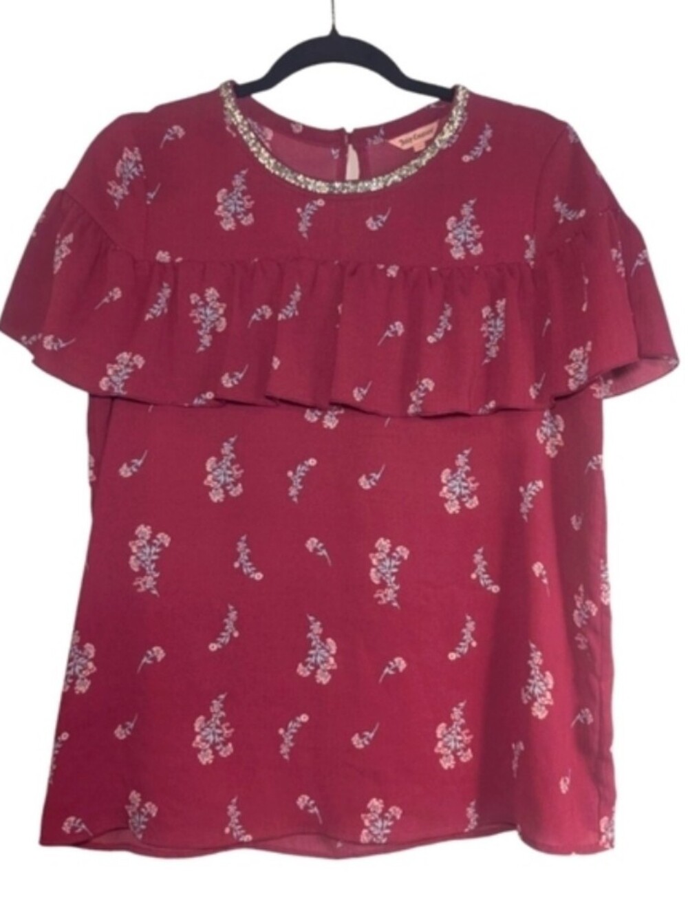 Juicy Couture Red Ruffled Short Sleeve Blouse - Picture 4 of 4